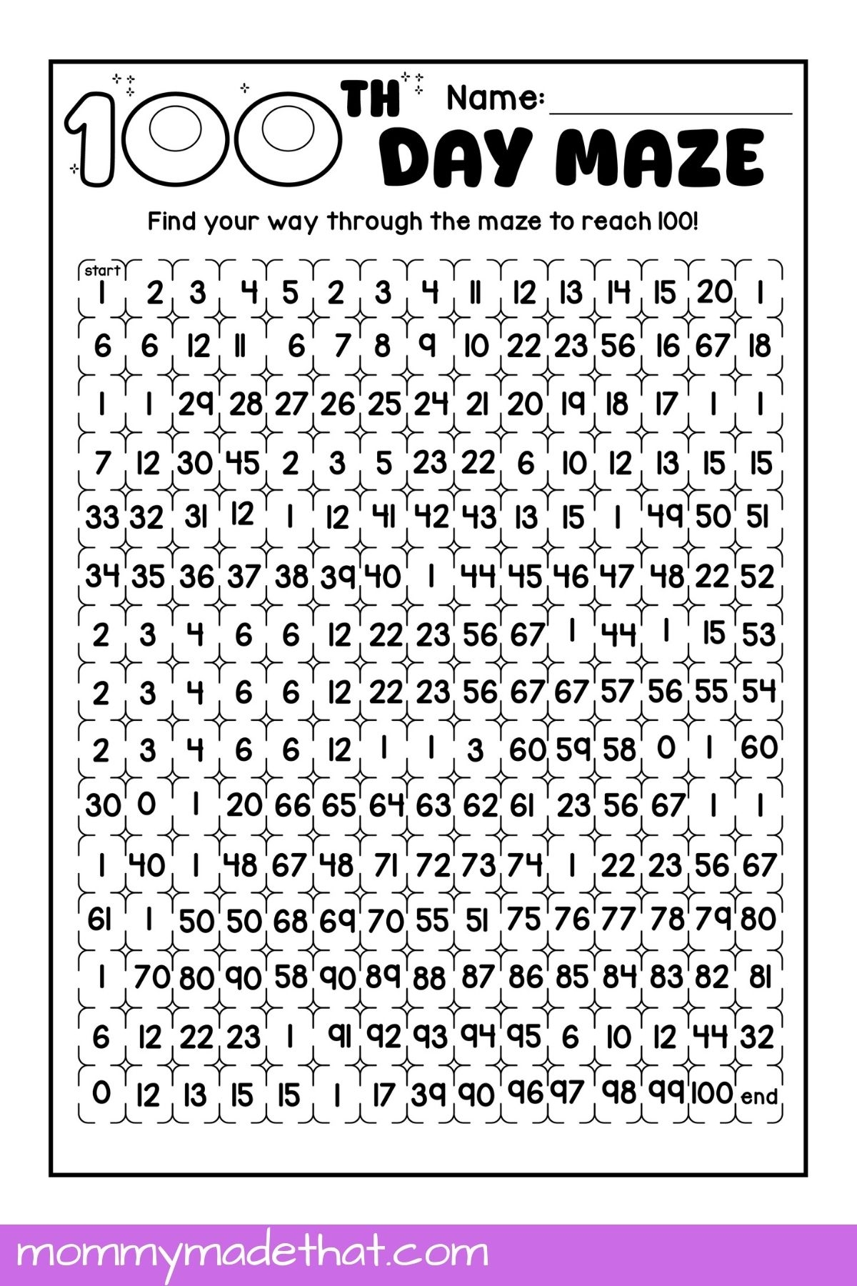 100th Day Of School Counting Maze