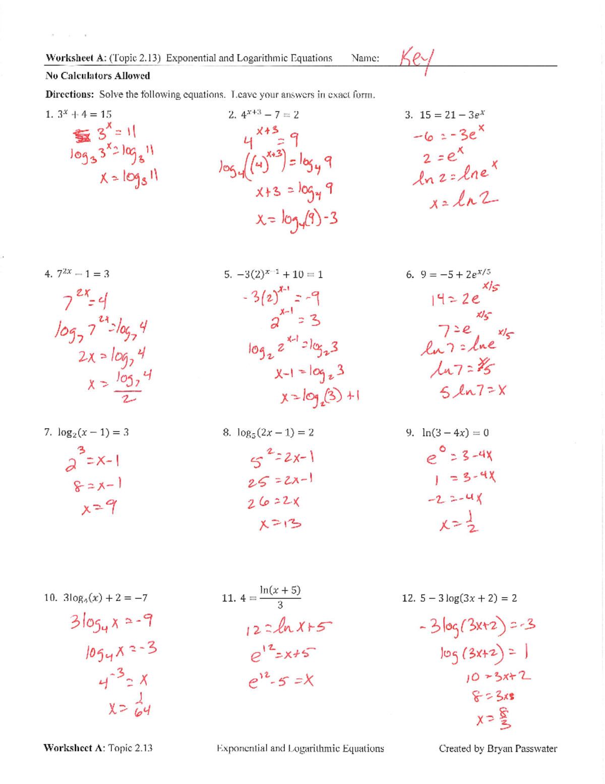 2 13 HW Key Answer Key For 2 13 HW Worksheet A Topic 2 