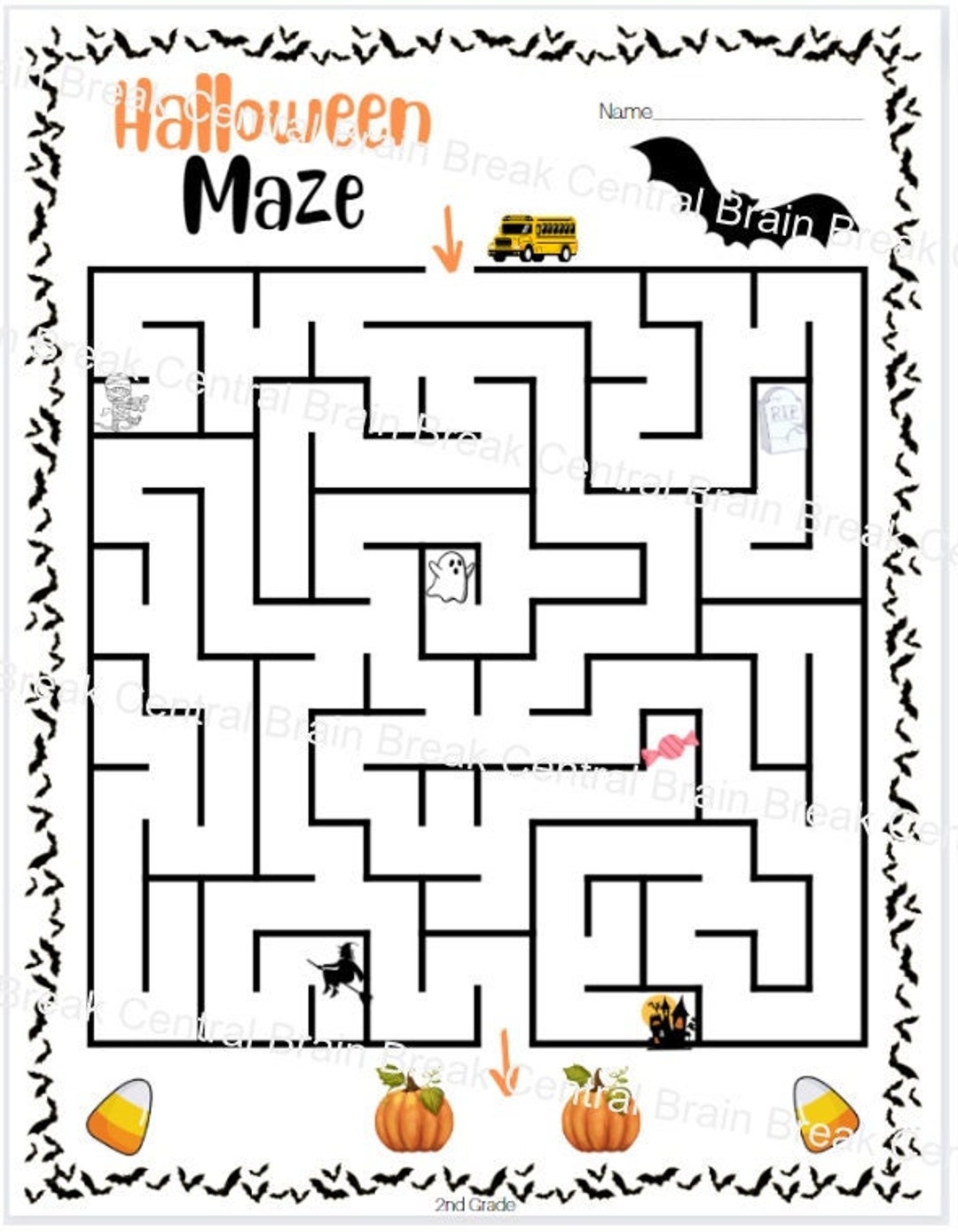 2nd Grade Halloween Maze With Answer Key Printable Etsy
