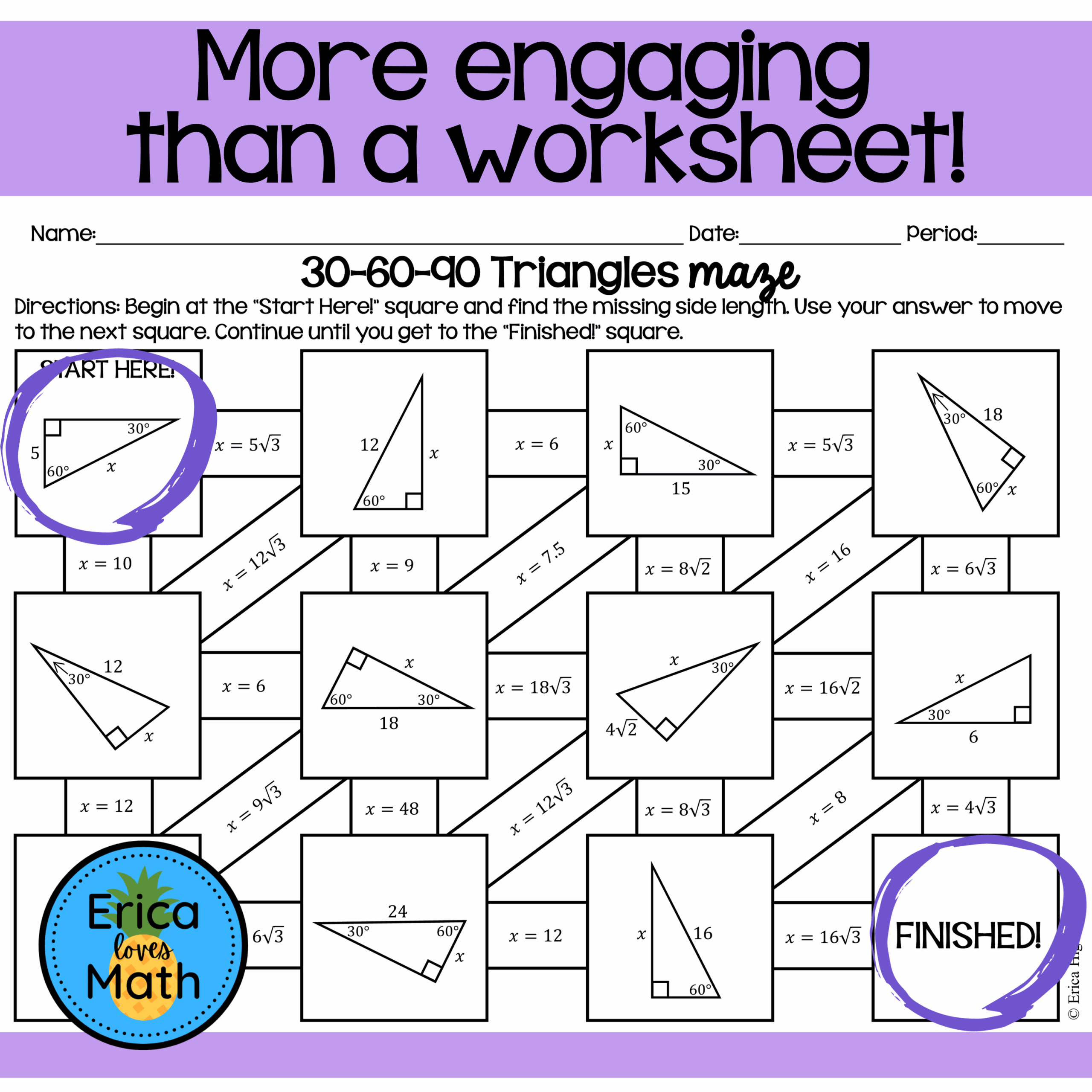 30 60 90 Special Right Triangles Activity Maze Made By Teachers