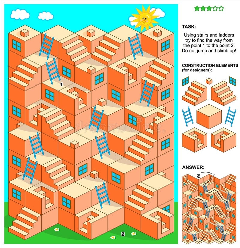 3d Maze Game With Stairs And Ladders Stock Vector Illustration Of Construction Activity 46158436