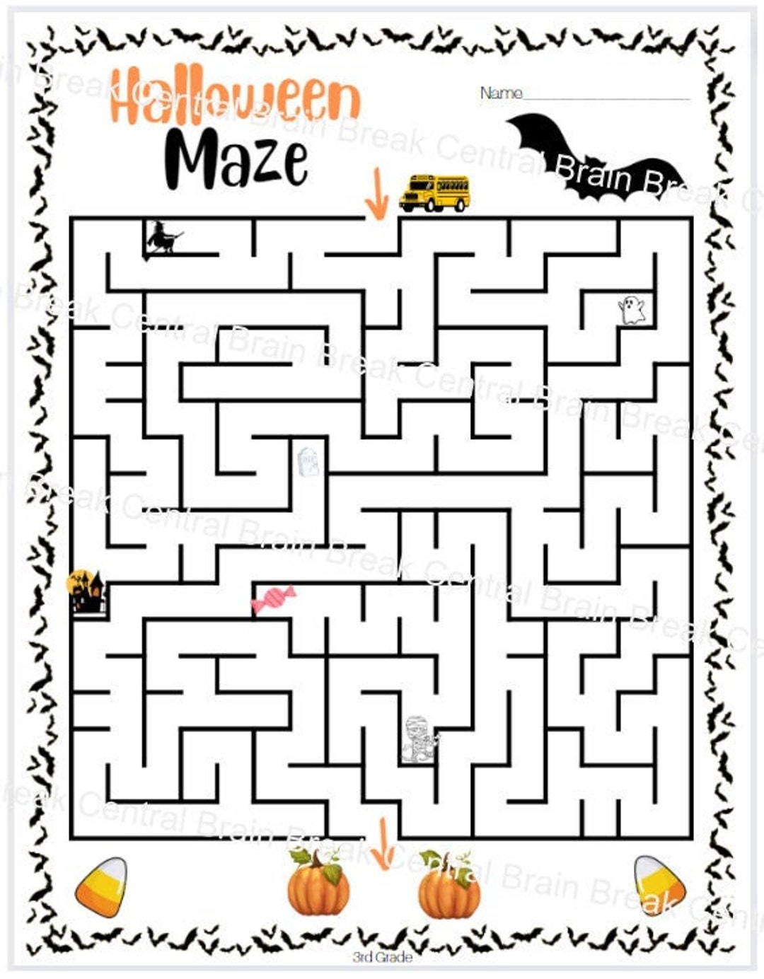 3rd Grade Halloween Maze With Answer Key Printable Etsy