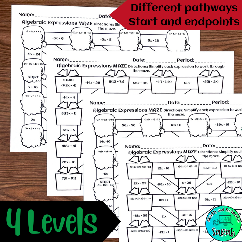 4 Simplifying Algebraic Expressions Christmas Maze Activities Math And Science Sarah