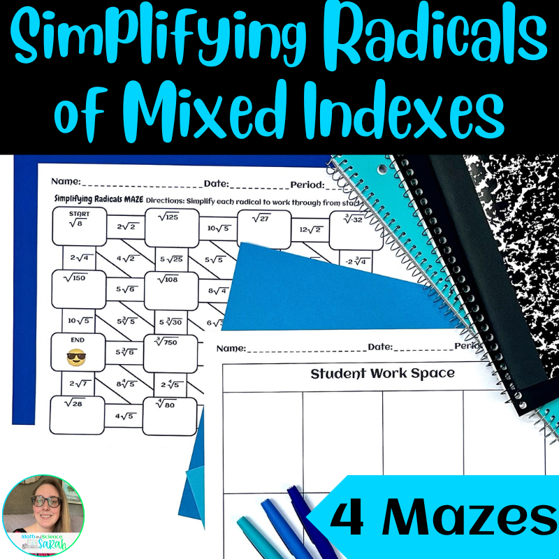 4 Simplifying Radical Expression Mazes W Variables Square Cube 
