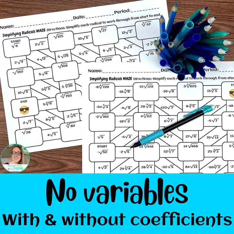 4 Simplifying Radical Expression Mazes W Variables Square Cube U0026 Higher Indexes Math And Science Sarah