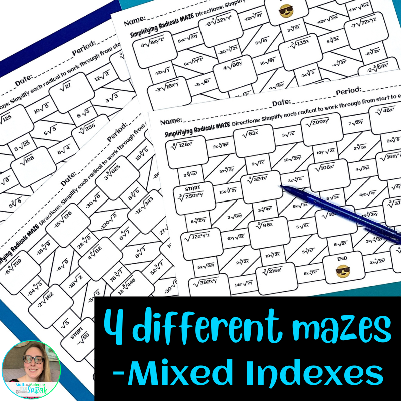 4 Simplifying Radical Expression Mazes W Variables Square Cube U0026 Higher Indexes Math And Science Sarah