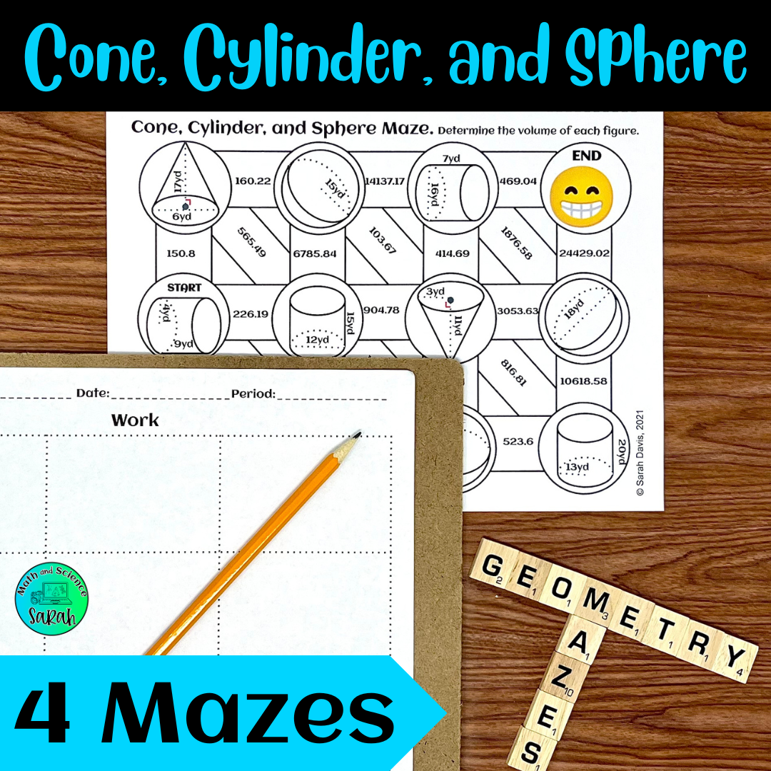 4 Volume Of Cylinders Spheres And Cones Mazes Printable Worksheet Activities Math And Science Sarah