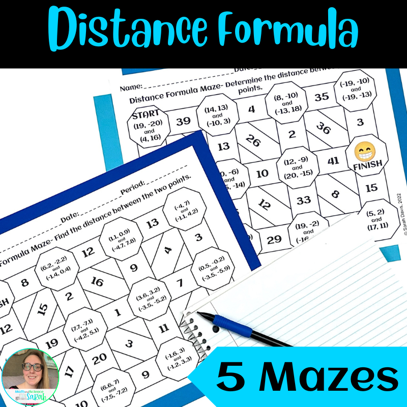 5 Distance Formula Mazes Between Two Points Printable Worksheet Activities Math And Science Sarah