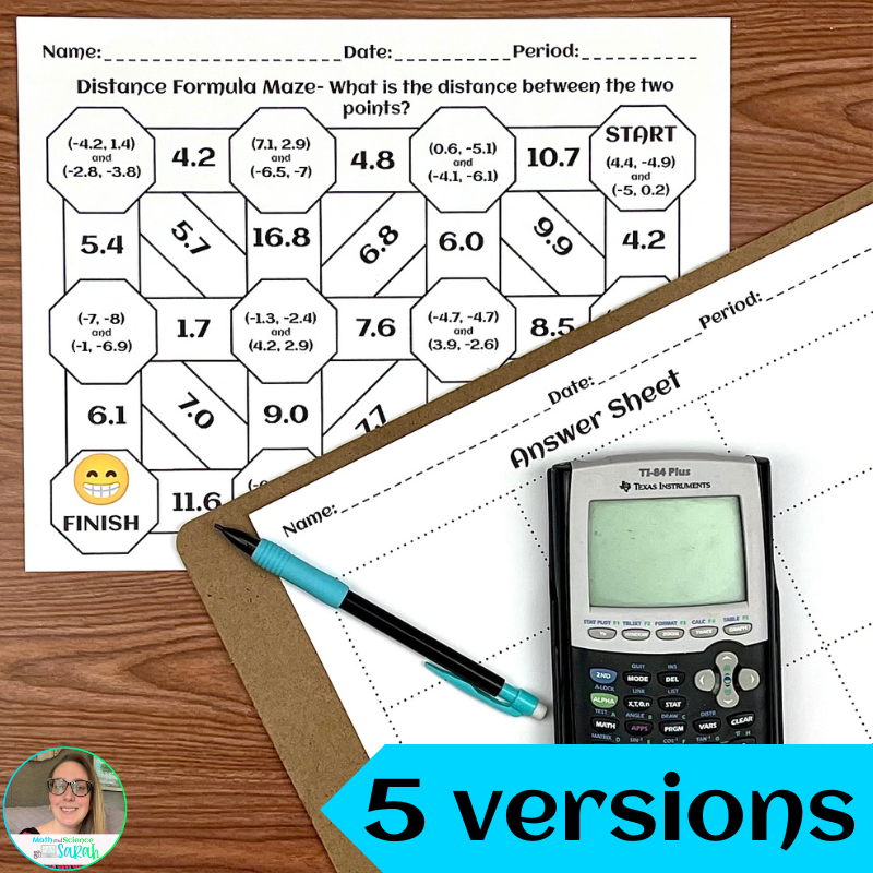 5 Distance Formula Mazes Between Two Points Printable Worksheet Activities Math And Science Sarah