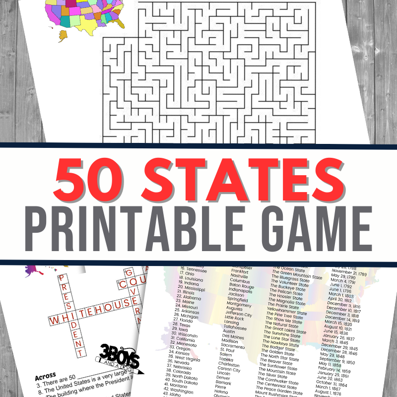 50 States Printable Game 3 Boys And A Dog