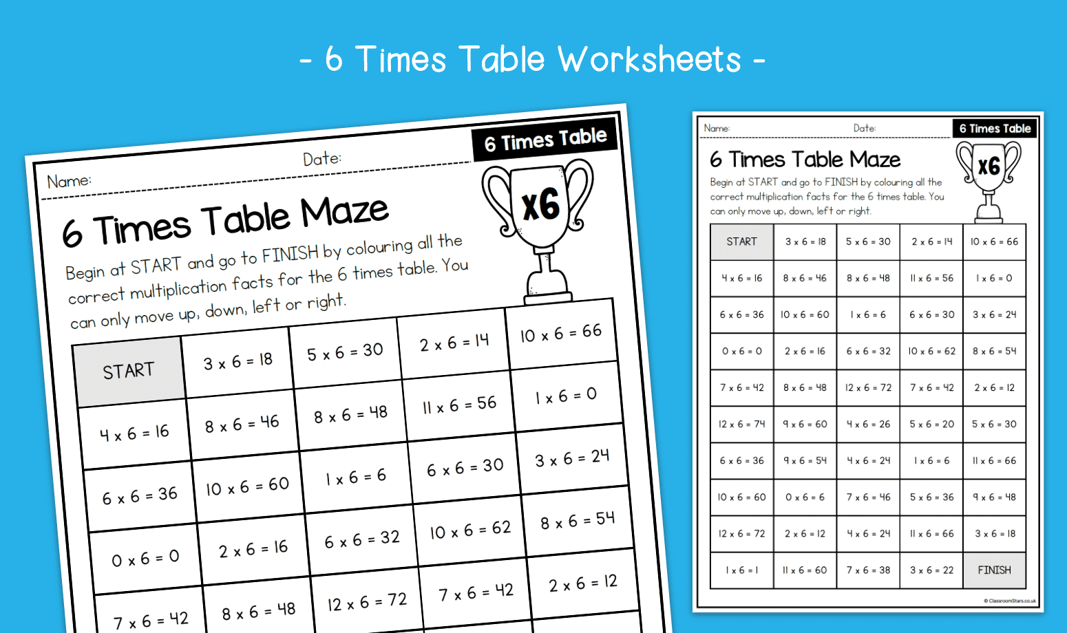 6 Times Table Maze Activity Worksheets KS2 Multiplication Primary Maths