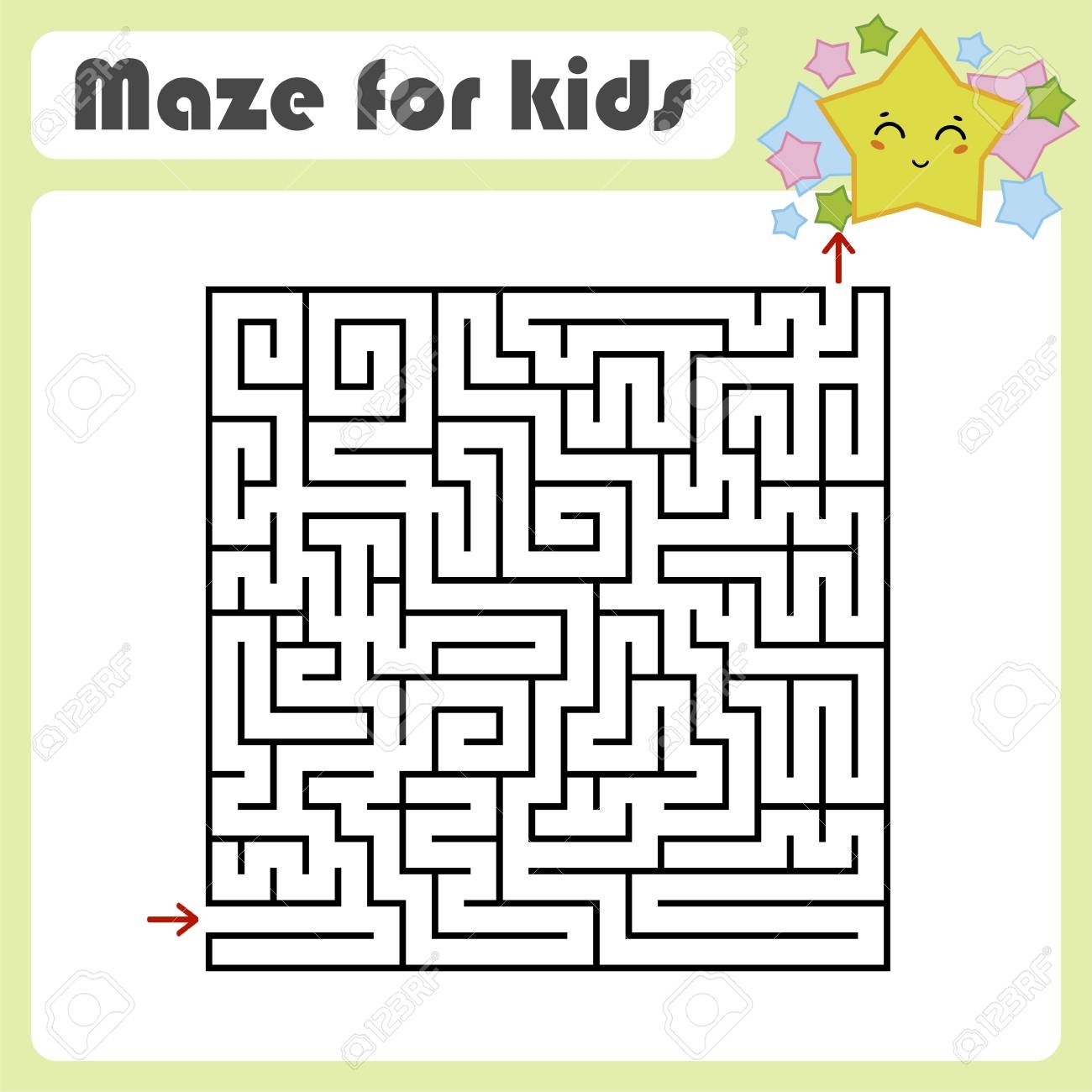 Abstract Square Maze Kids Worksheets Activity Page Game Puzzle For Children Cute Cartoon Star Labyrinth Conundrum Vector Illustration Royalty Free SVG Cliparts Vectors And Stock Illustration Image 115012869 