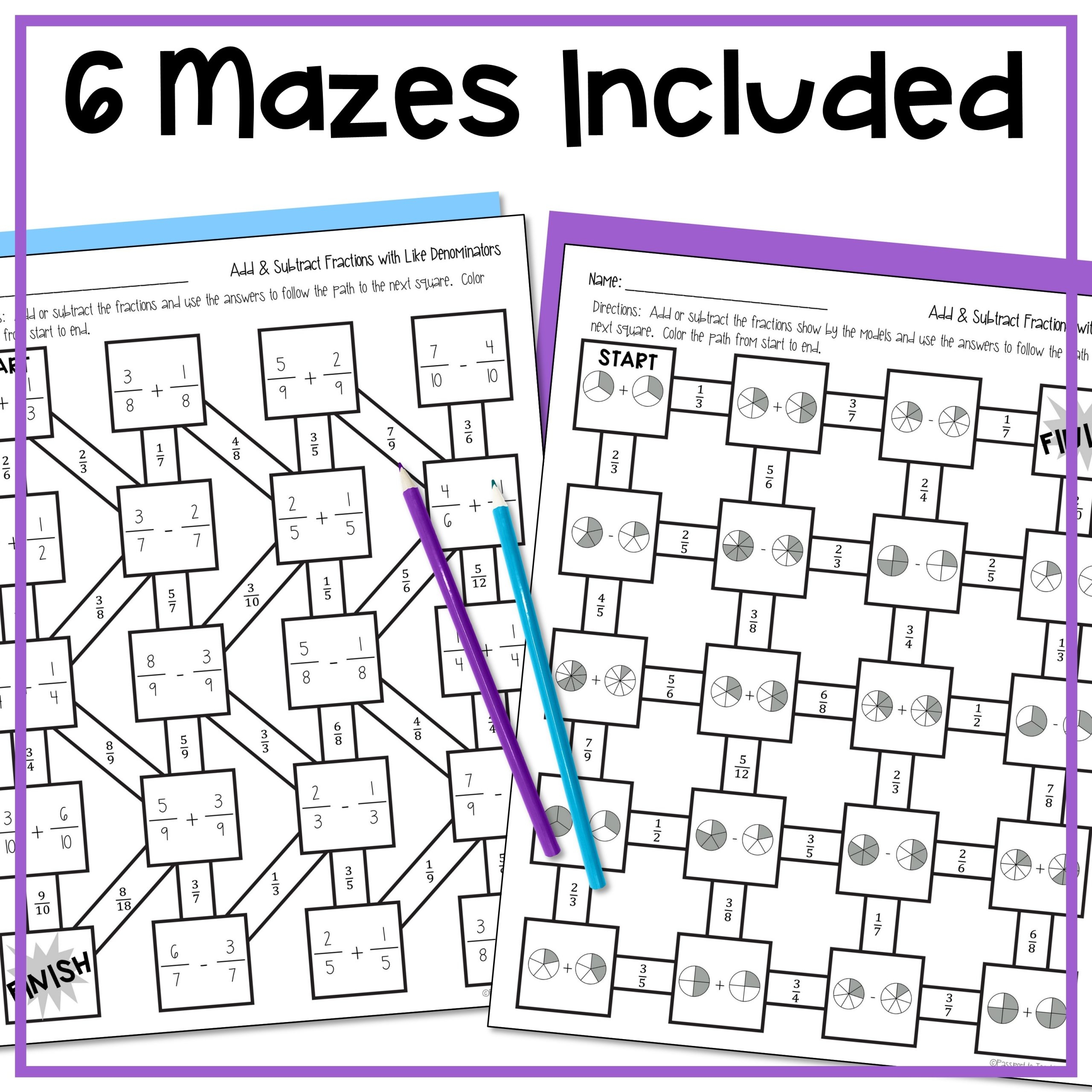 Add And Subtract Fractions And Mixed Numbers With Like Denominators Math Mazes Made By Teachers