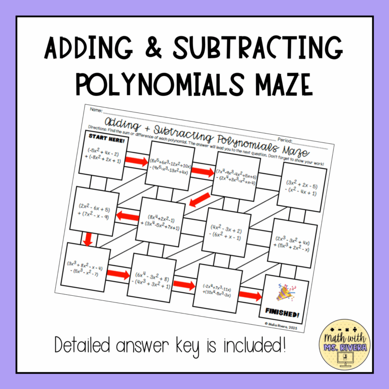 Adding And Subtracting Polynomials Maze Worksheet