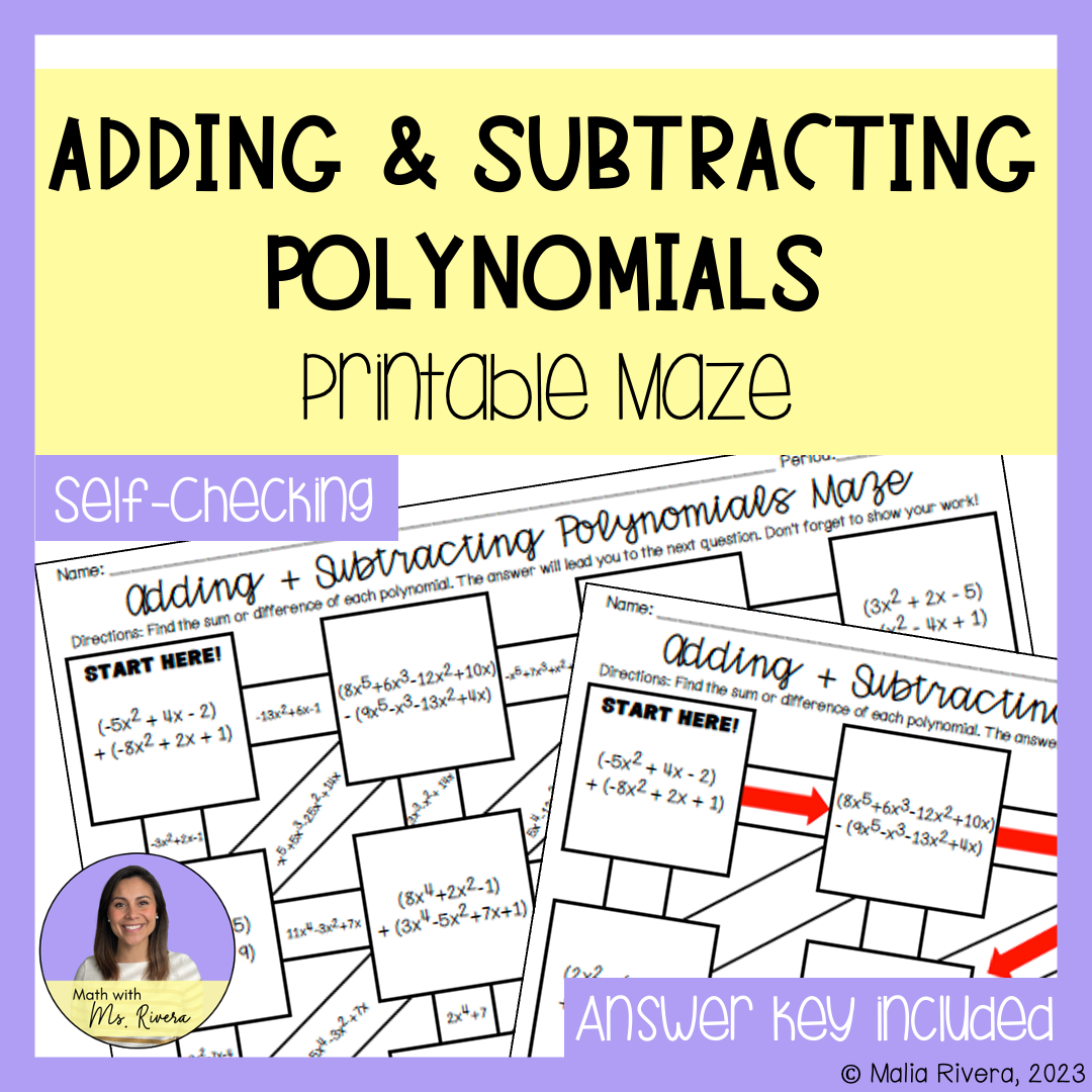 Adding And Subtracting Polynomials Maze Worksheet Made By Teachers