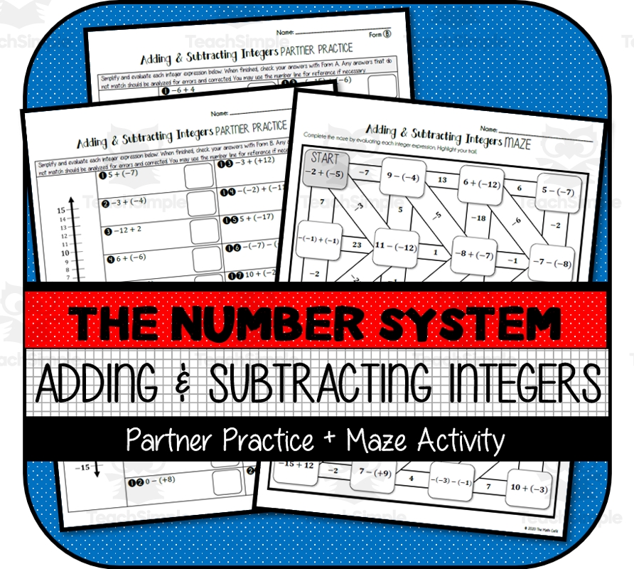 Adding Subtracting Integers PARTNER PRACTICE MAZE