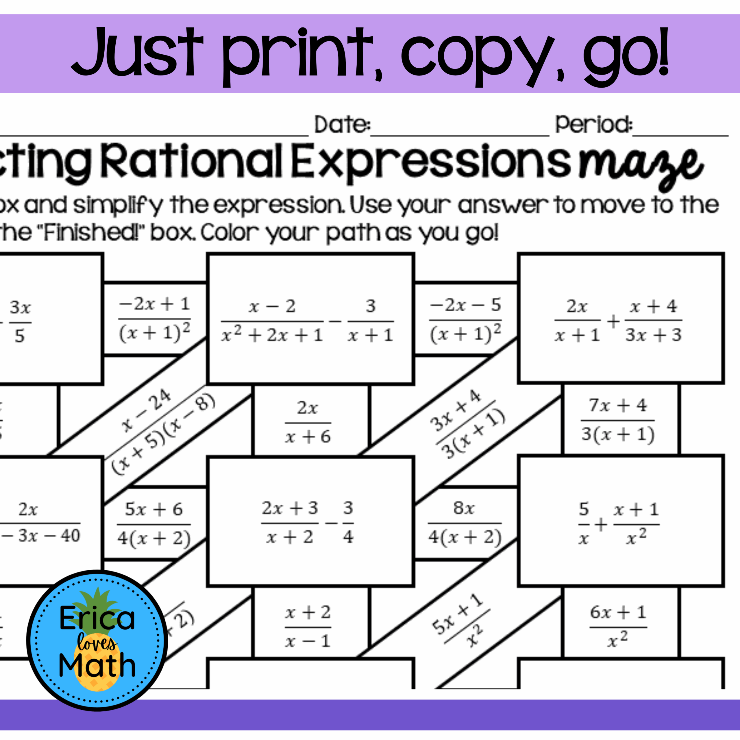 Adding U0026 Subtracting Rational Expressions Maze Worksheet Activity