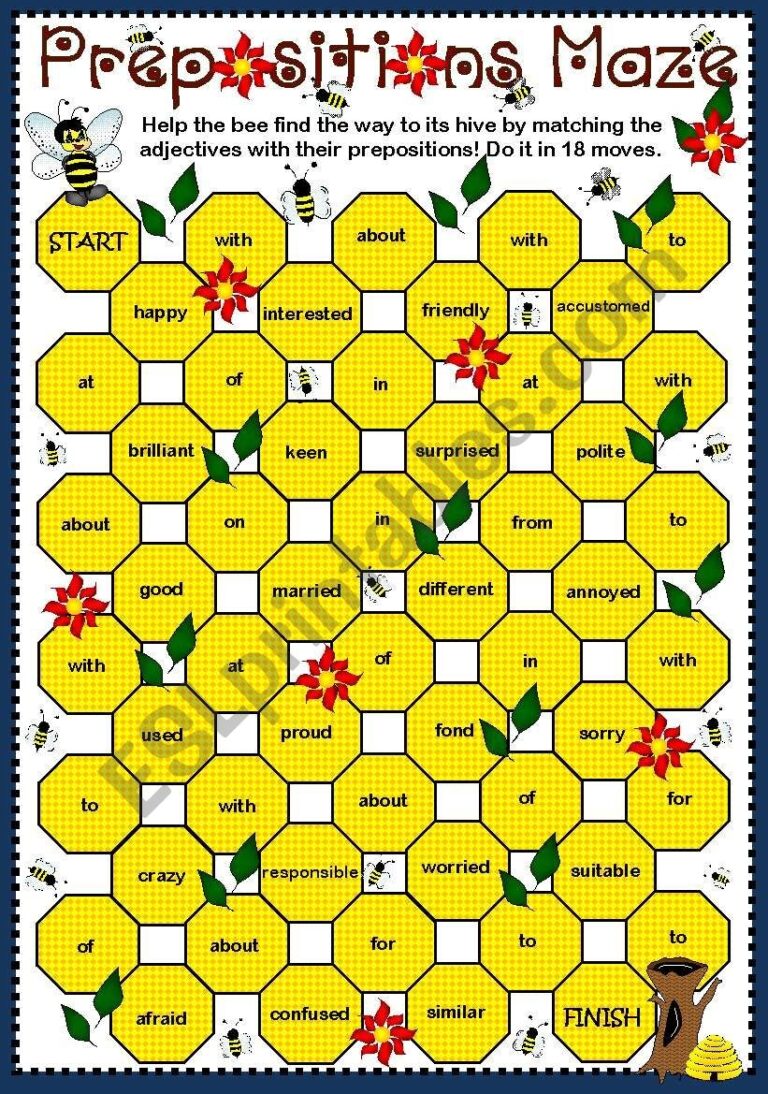 Adjective Prepositions Maze B U0026 W ESL Worksheet By Gabitza