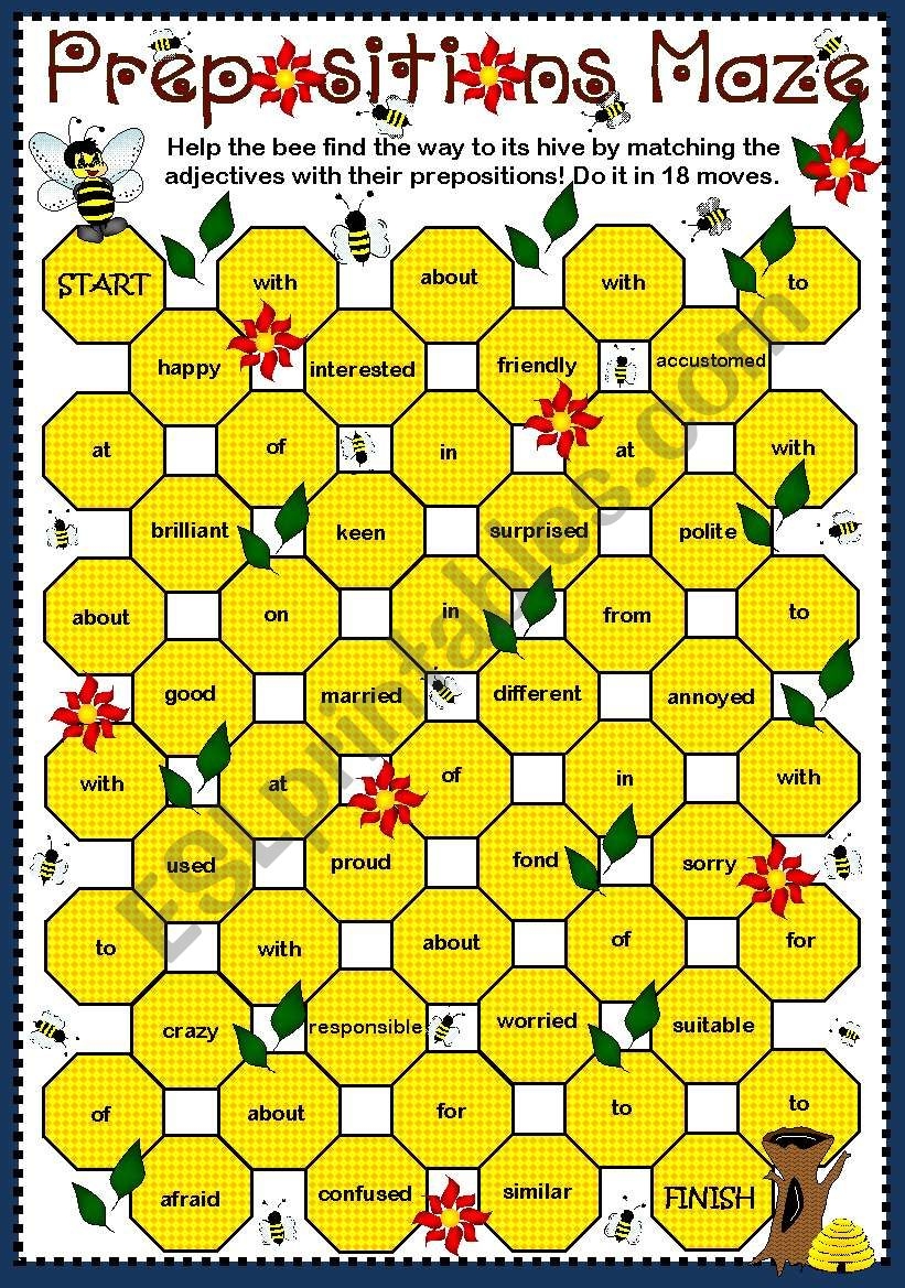 Adjective Prepositions Maze B U0026 W ESL Worksheet By Gabitza