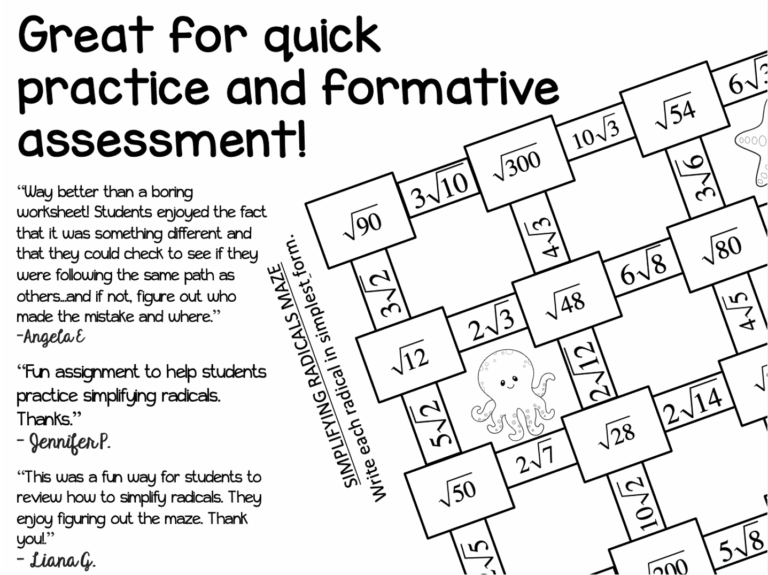 Algebra Simplifying Radicals Maze Made By Teachers