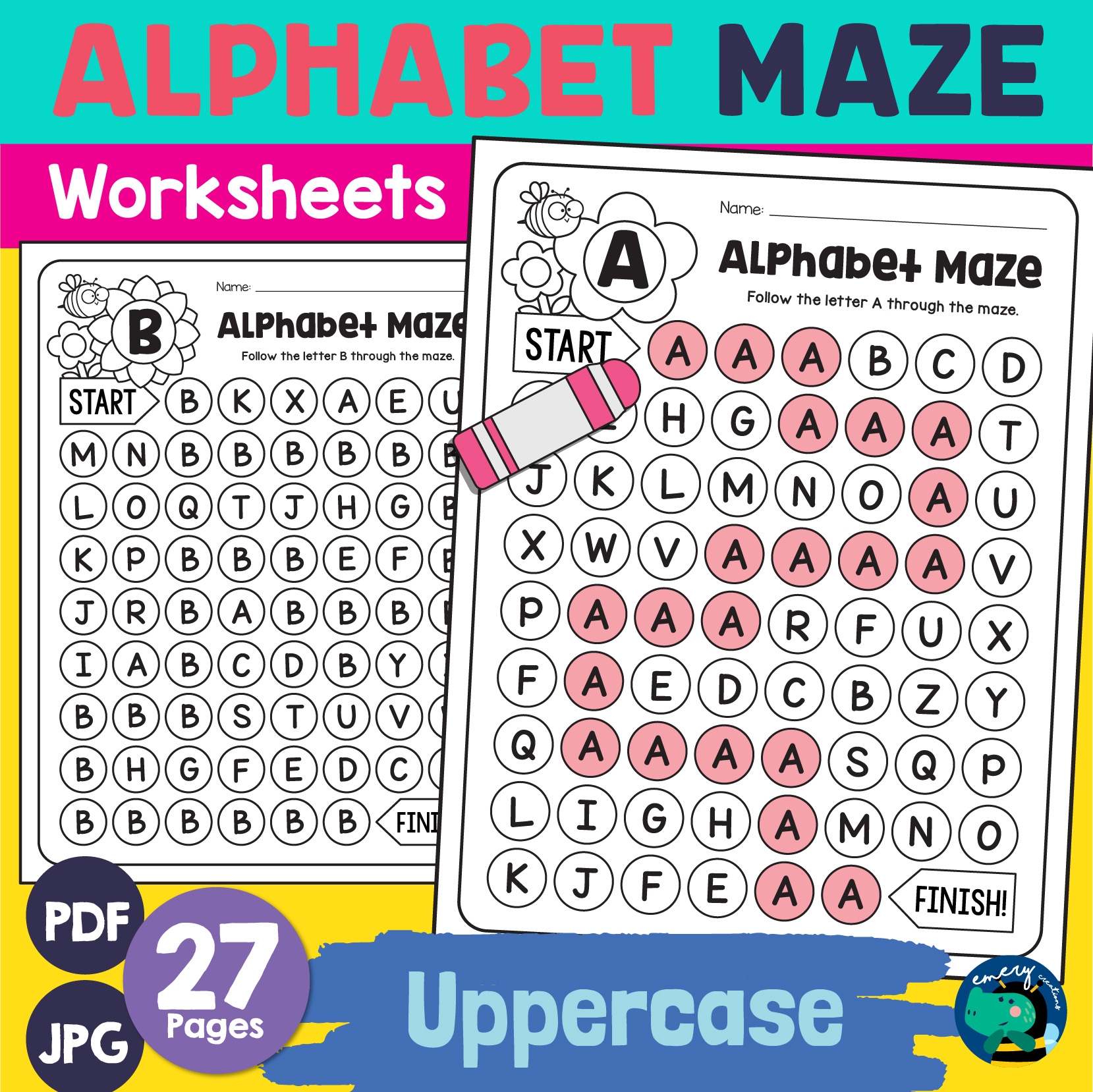 Alphabet Maze Worksheets Uppercase A Z Activity Letter Recognition Made By Teachers