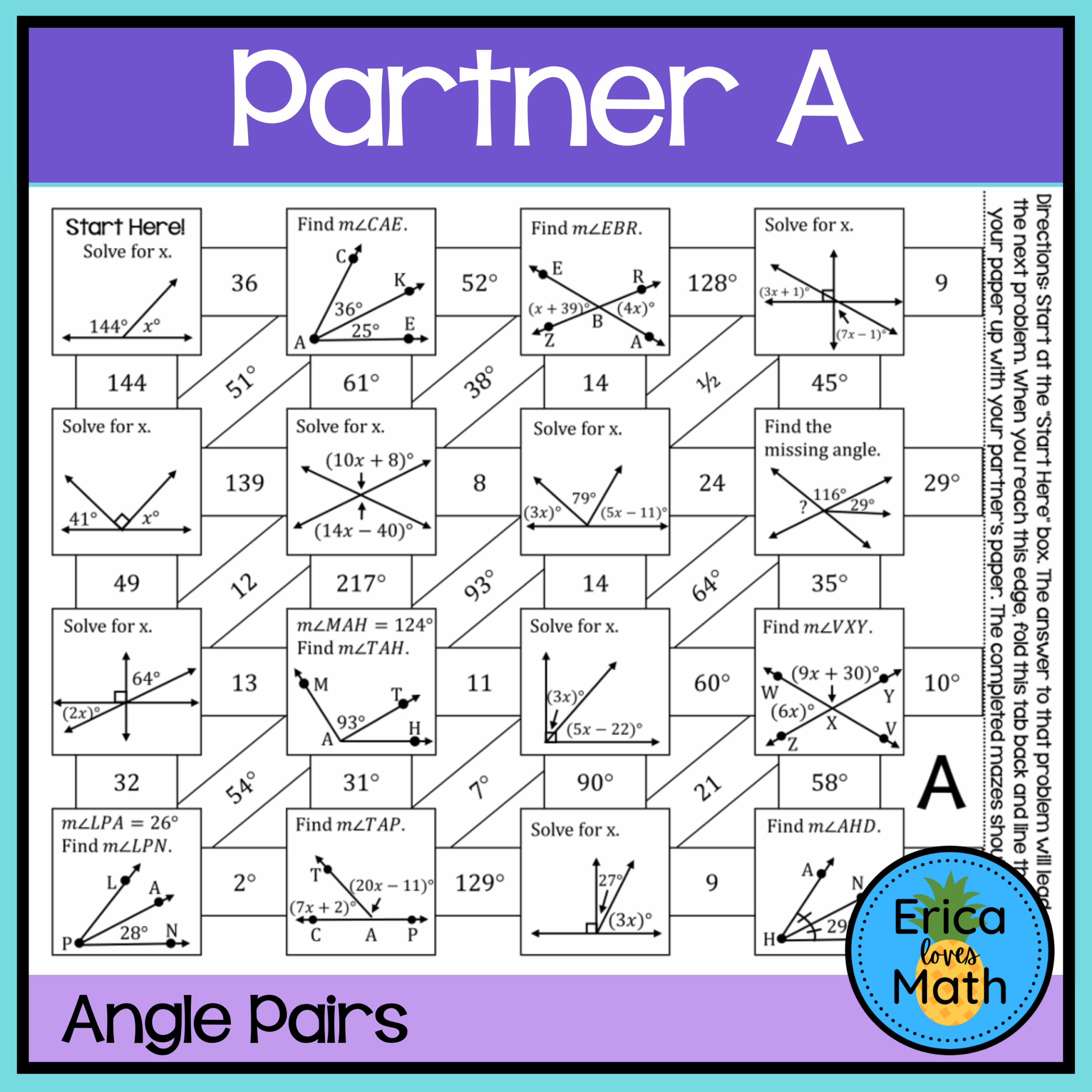 Angle Pairs Activity Partner Maze Classful