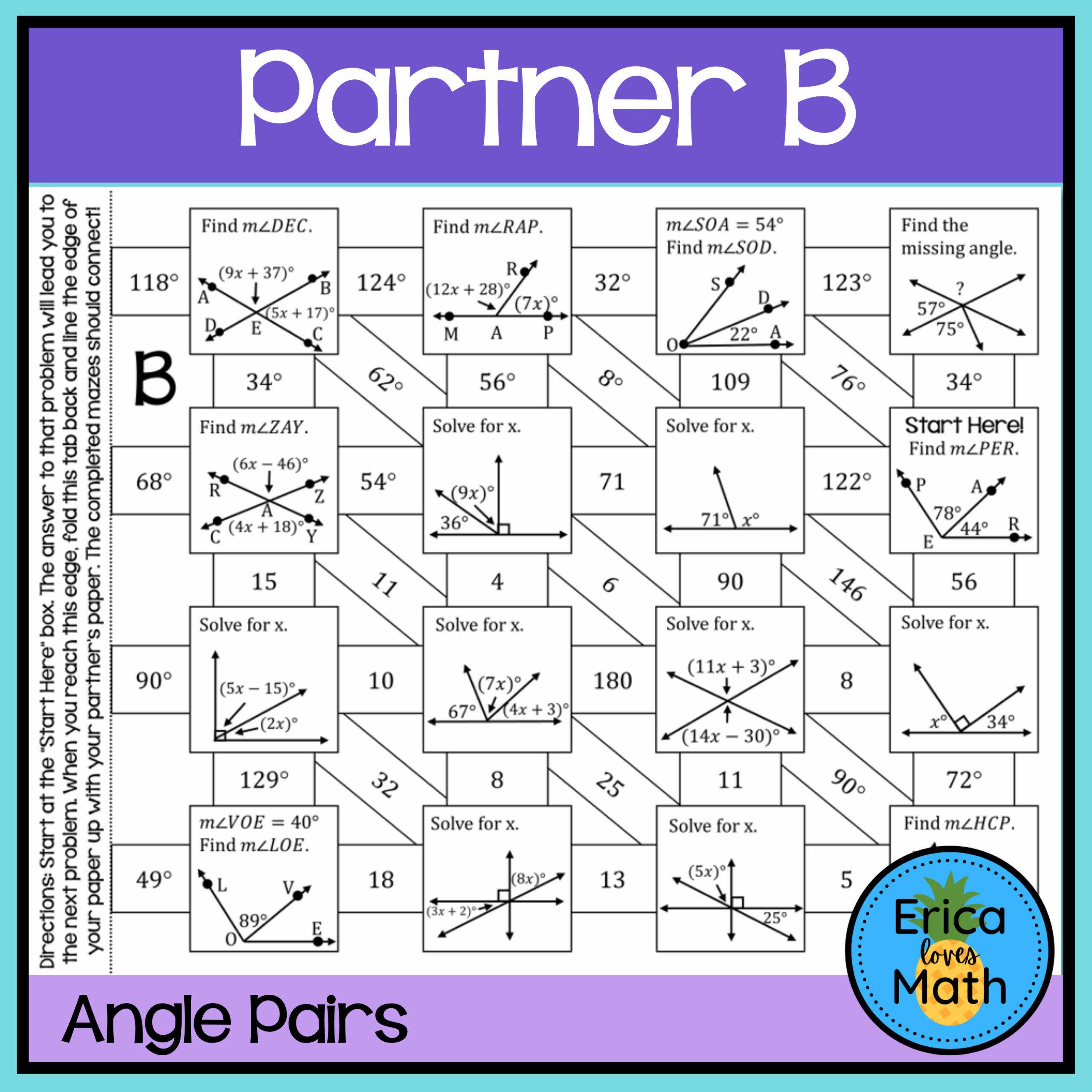 Angle Pairs Activity Partner Maze Made By Teachers