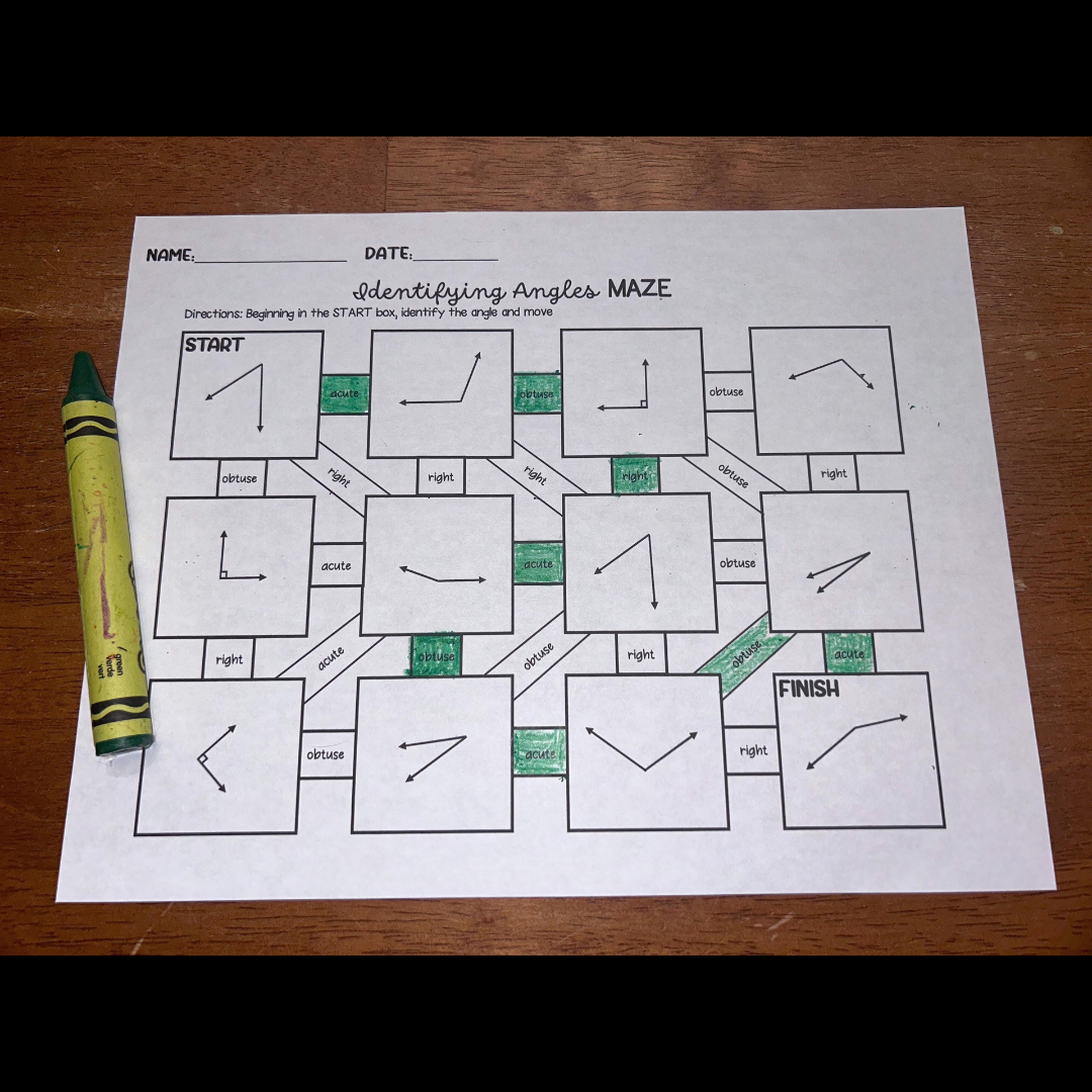 Angles Identifying Angles Maze Activity Acute Obtuse Right Worksheet Classful