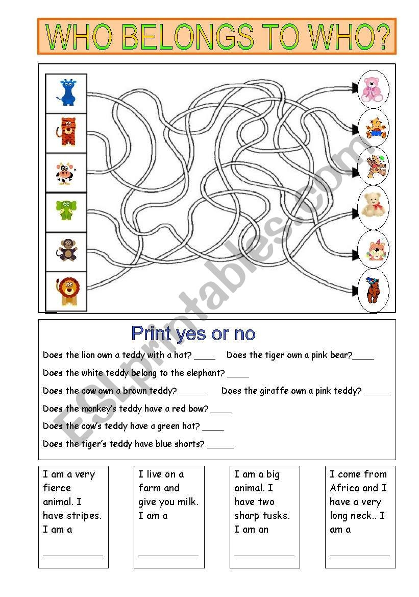 Animals Maze 2 Pages ESL Worksheet By RitaWi