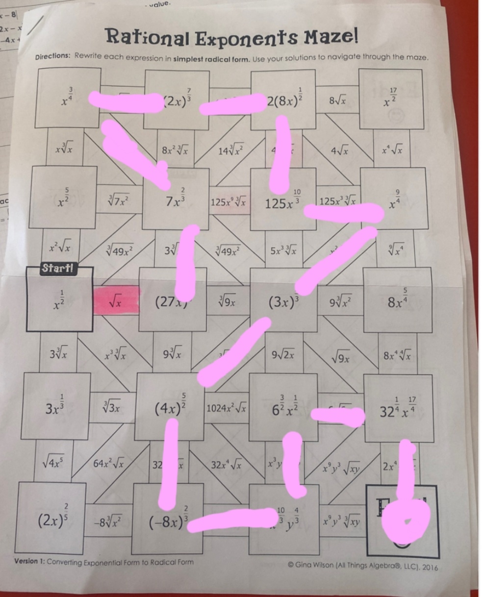 Exponent Rules Maze Worksheet Answers