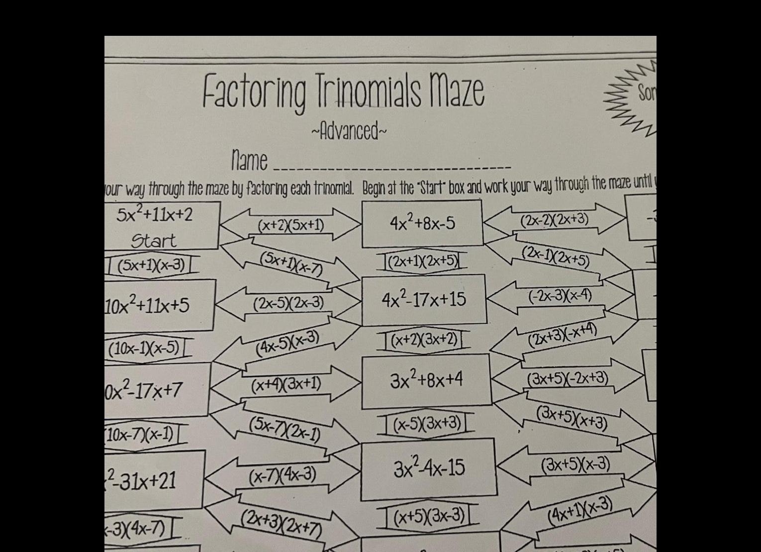 ANSWERED Start 5x 1Xx 3 10x 11x 5 Factoring Trinomials Maze 