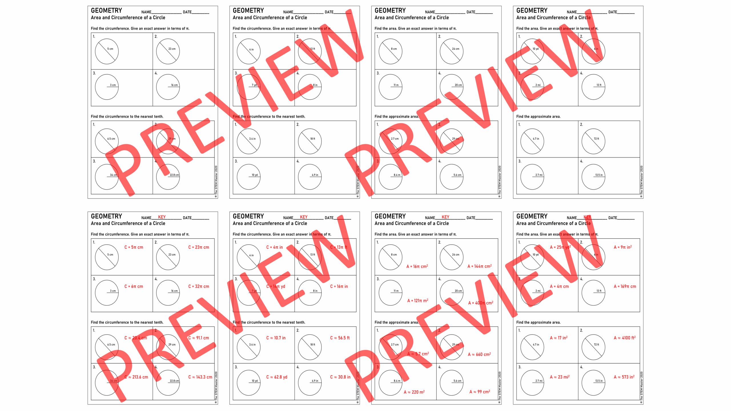 Area And Circumference Of Circles Worksheets 7 G 4 Made By Teachers