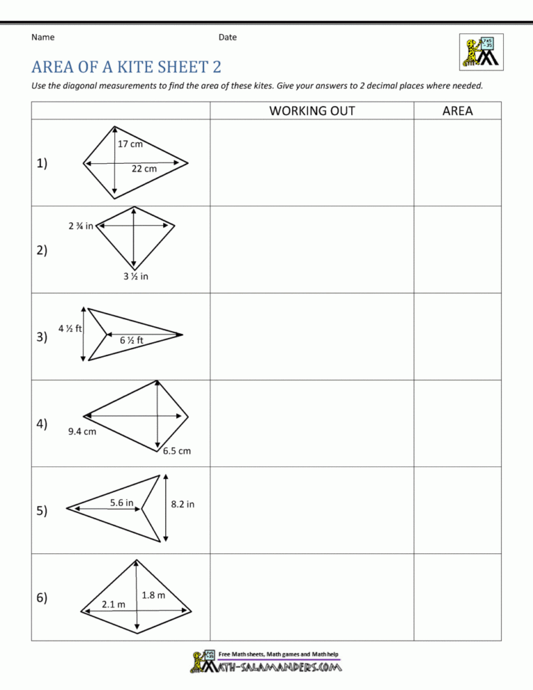 Area Of A Kite Calculator Worksheets Library