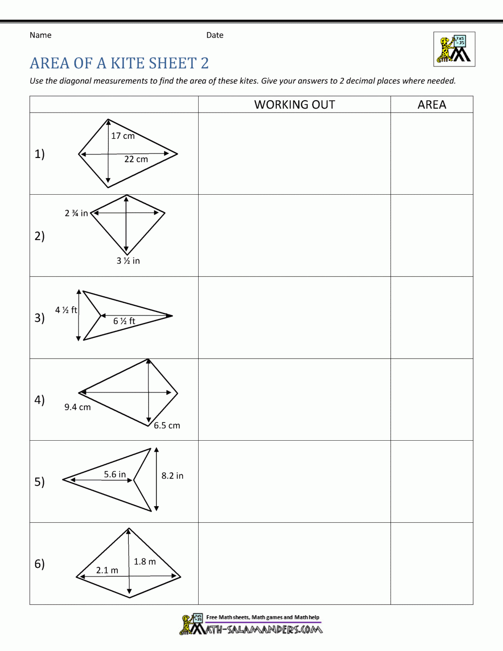Area Of A Kite Calculator Worksheets Library