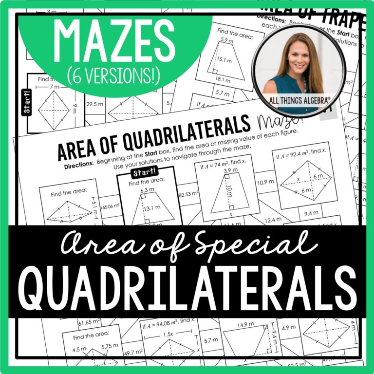 Area Of Special Quadrilaterals Trapezoids Rhombi Kites Mazes