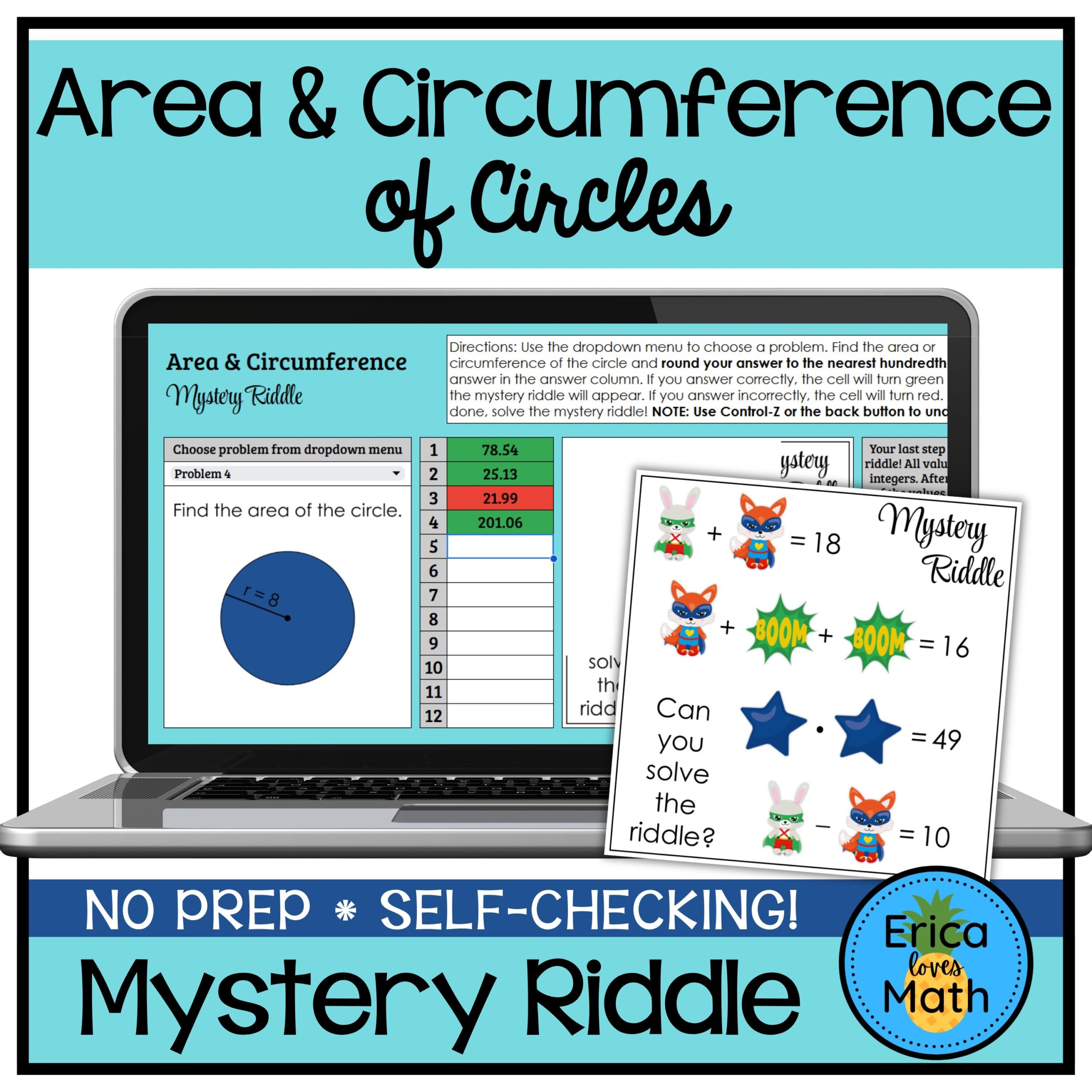 Area U0026 Circumference Of Circles Digital Mystery Riddle Activity Classful