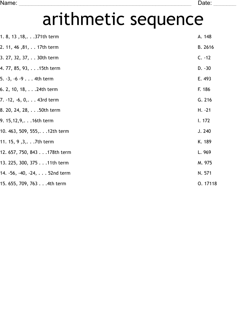 Arithmetic Sequence Maze Worksheet With Answers