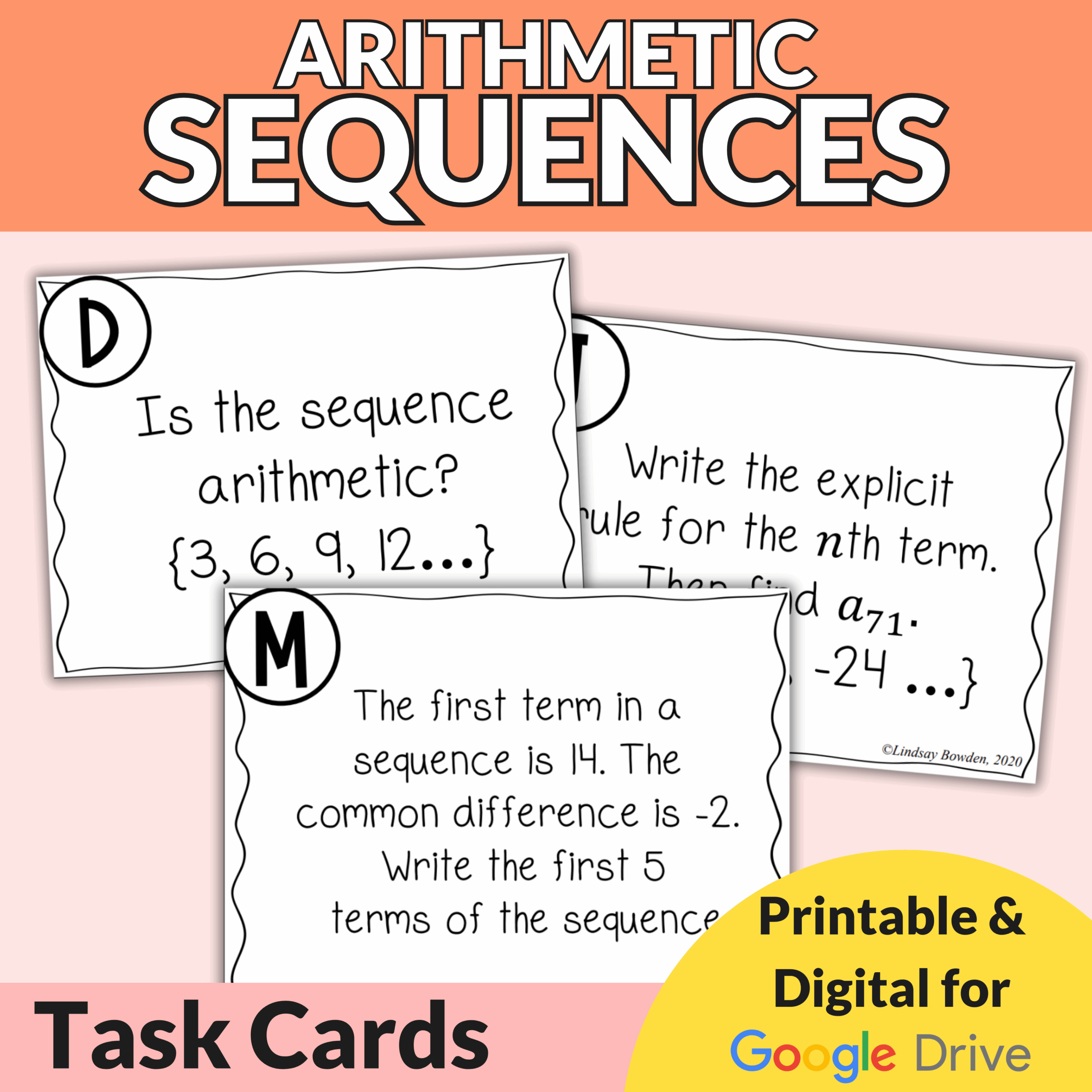Arithmetic Sequences With Recursive And Explicit Rules Task Cards For Algebra 1 Lindsay Bowden