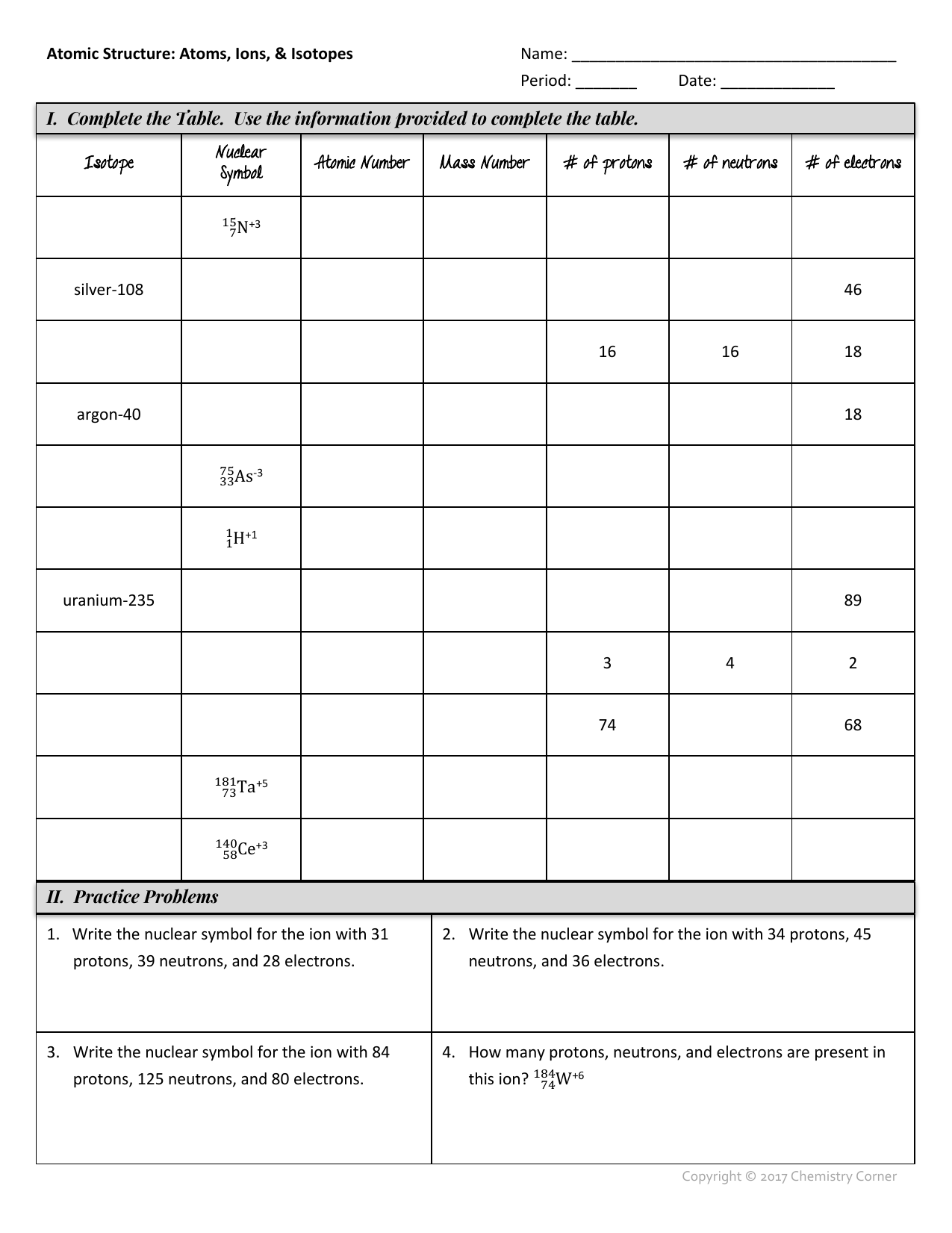 Atomic Structure Atoms Ions U0026 Isotopes Worksheet