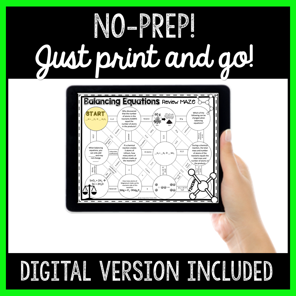 Balancing Chemical Equations Maze Worksheet The Trendy Science Teacher