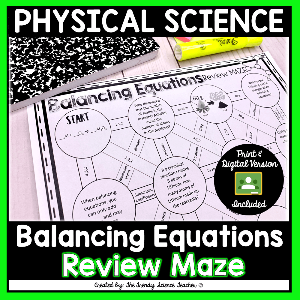 Balancing Chemical Equations Maze Worksheet The Trendy Science Teacher