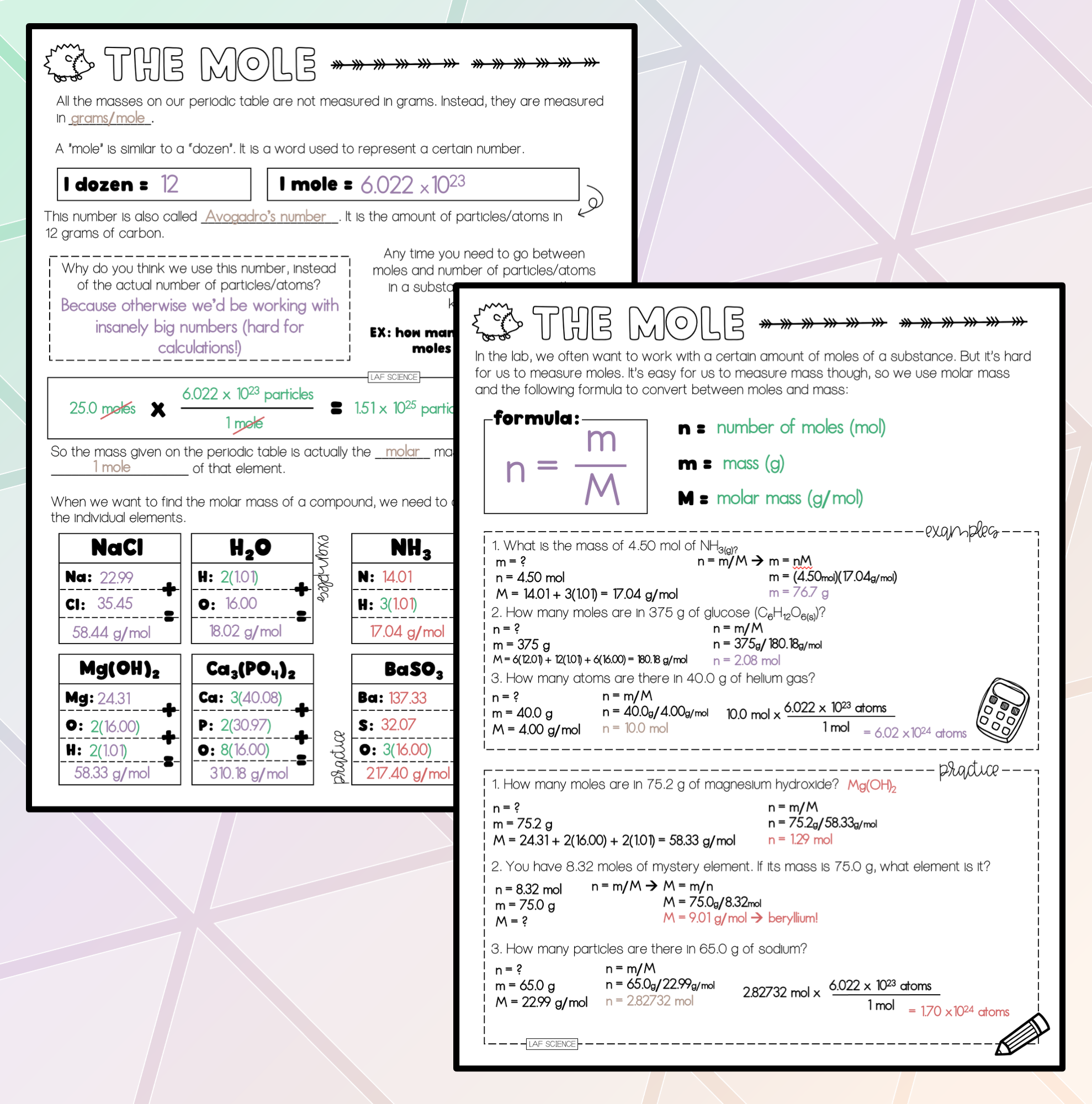 Calculating Fashion Molar Mass Worksheet Editable