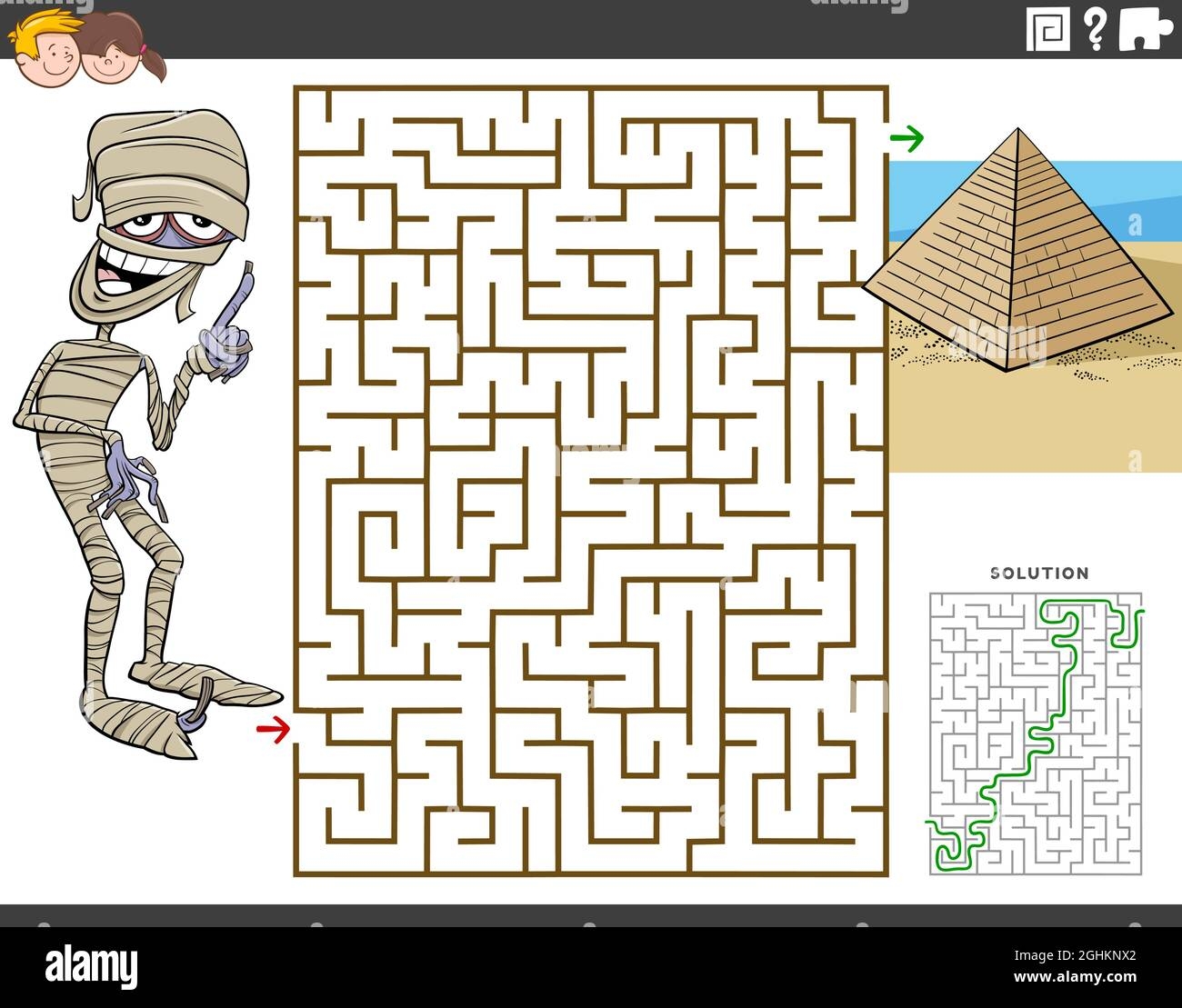 Cartoon Illustration Of Educational Maze Puzzle Game For Children With Mummy Character And Pyramid Stock Vector Image U0026 Art Alamy