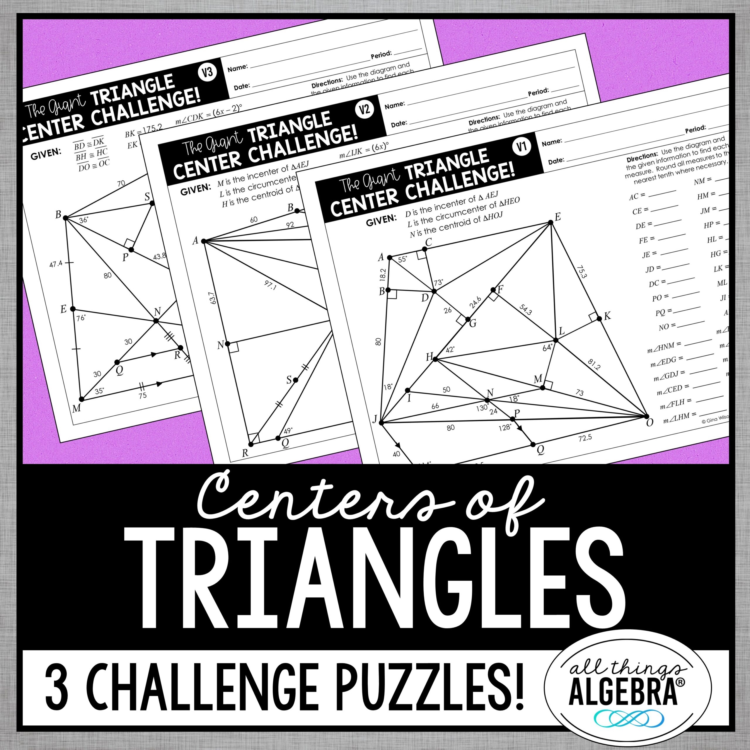Centers Of Triangles Circumcenter Incenter Centroid Challenge Puzzles