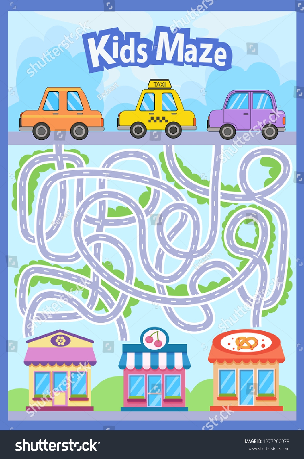 Children Maze Cars Shops Kids Labyrinth Stock Vector Royalty Free 