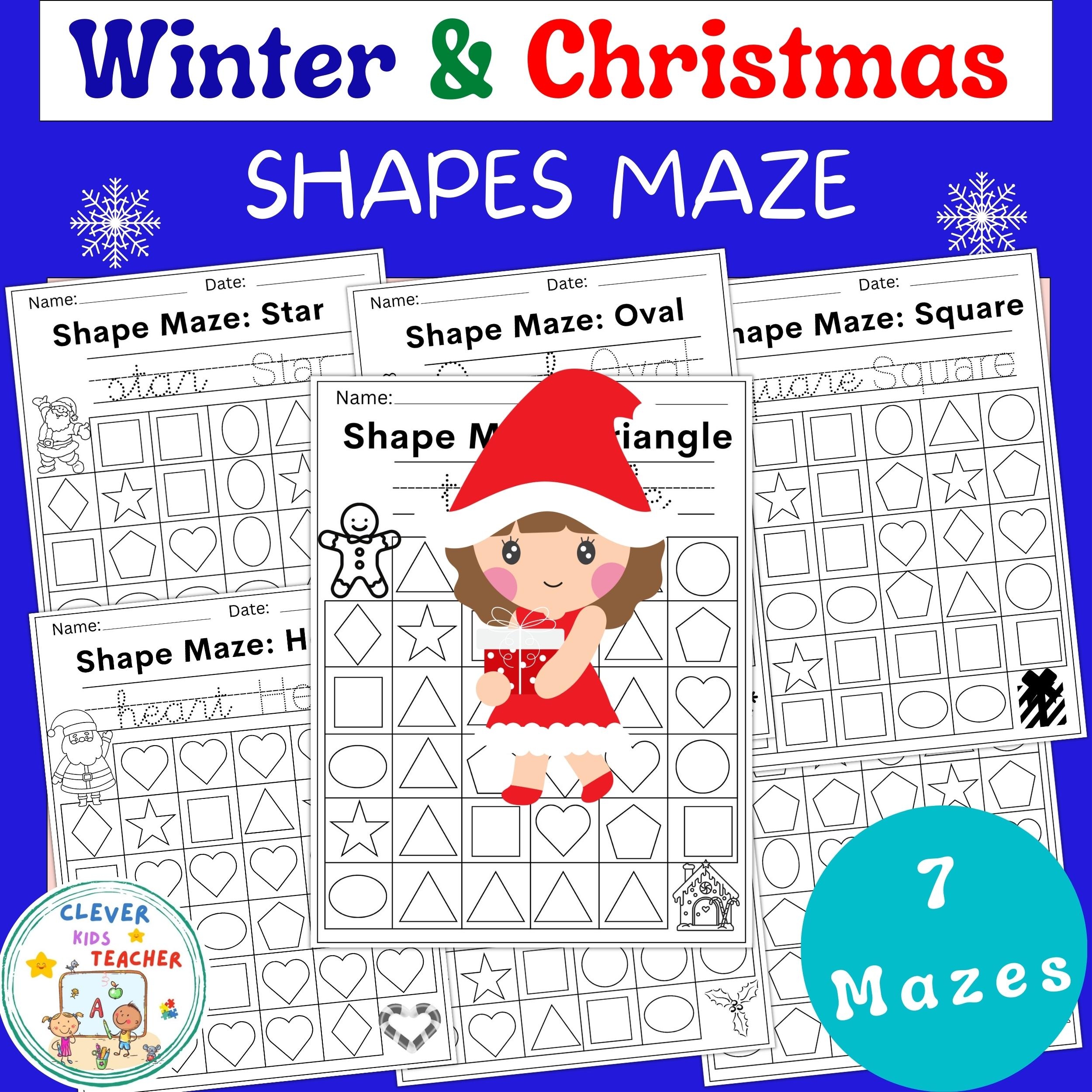 Christmas And Winter Shapes Mazes Worksheet December No Prep Kindergarten Made By Teachers