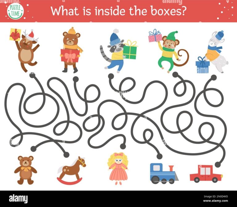 Christmas Maze For Children Winter New Year Preschool Printable Educational Activity Funny Holiday Game Or Puzzle With Cute Animals Presents And To Stock Vector Image U0026 Art Alamy