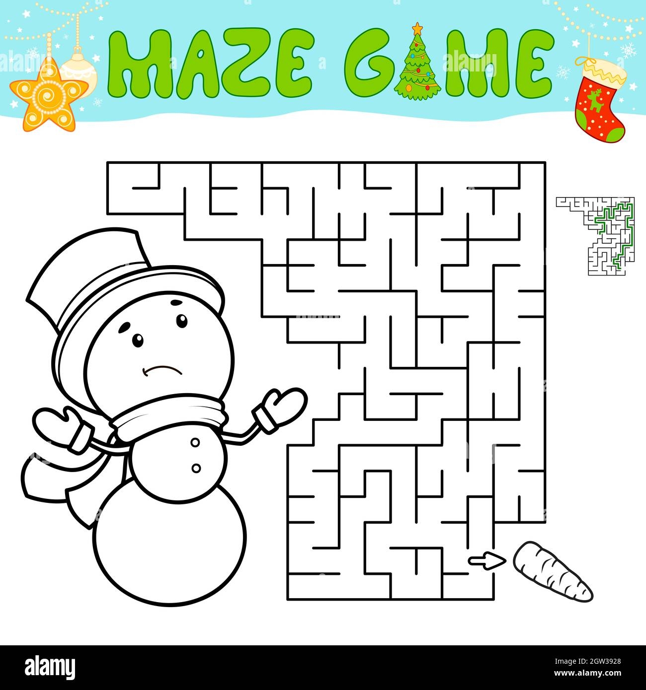 Christmas Maze Puzzle Game For Children Outline Maze Or Labyrinth Game With Christmas Snowman Stock Vector Image U0026 Art Alamy