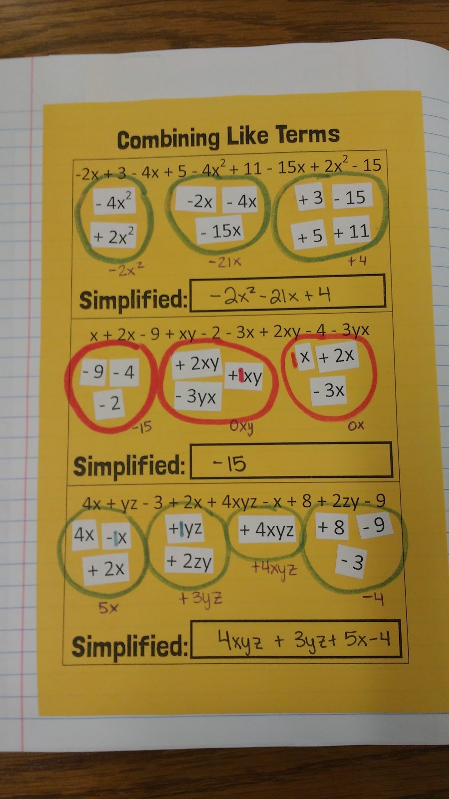 Combining Like Terms Cut And Paste Activity Math U003d Love