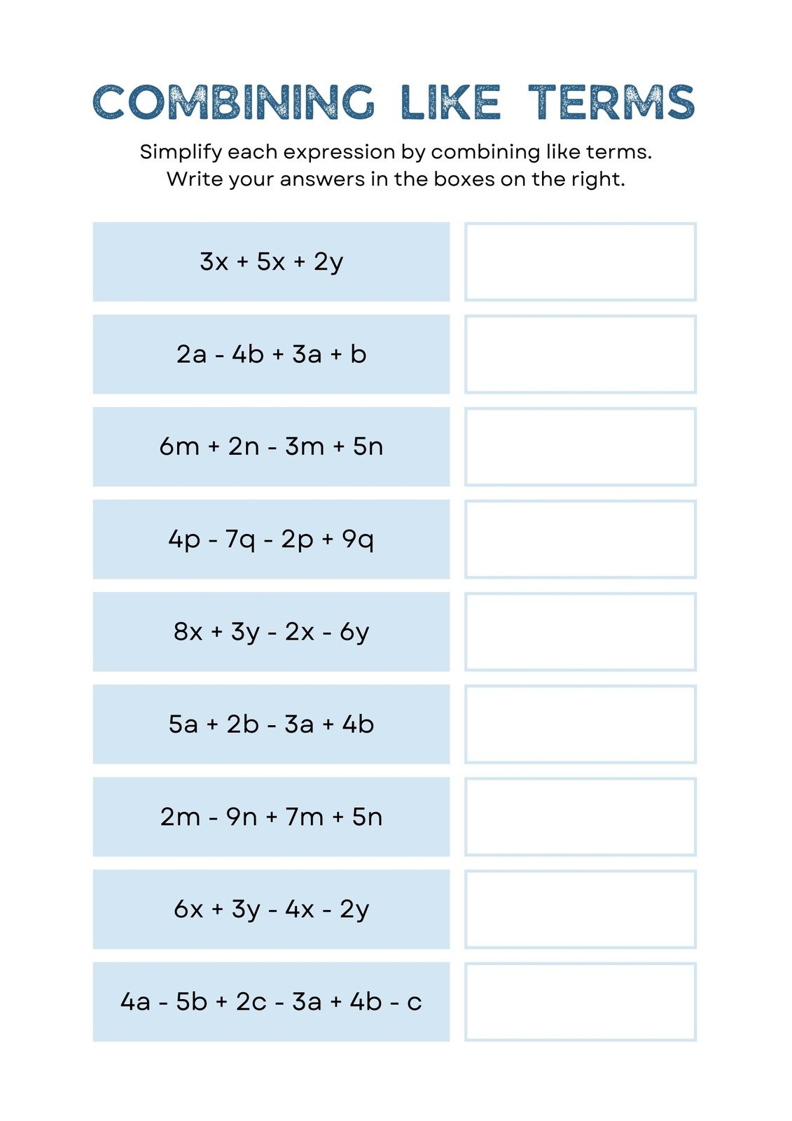 Combining Like Terms Maze Worksheet Pdf